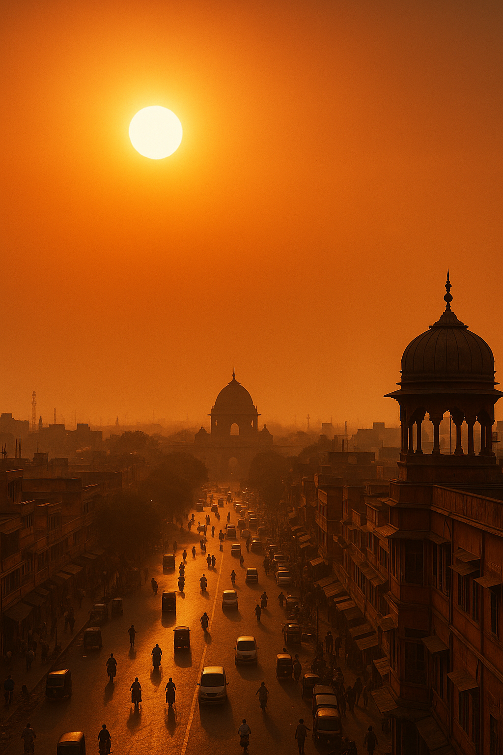 Cityscape under the scorching sun