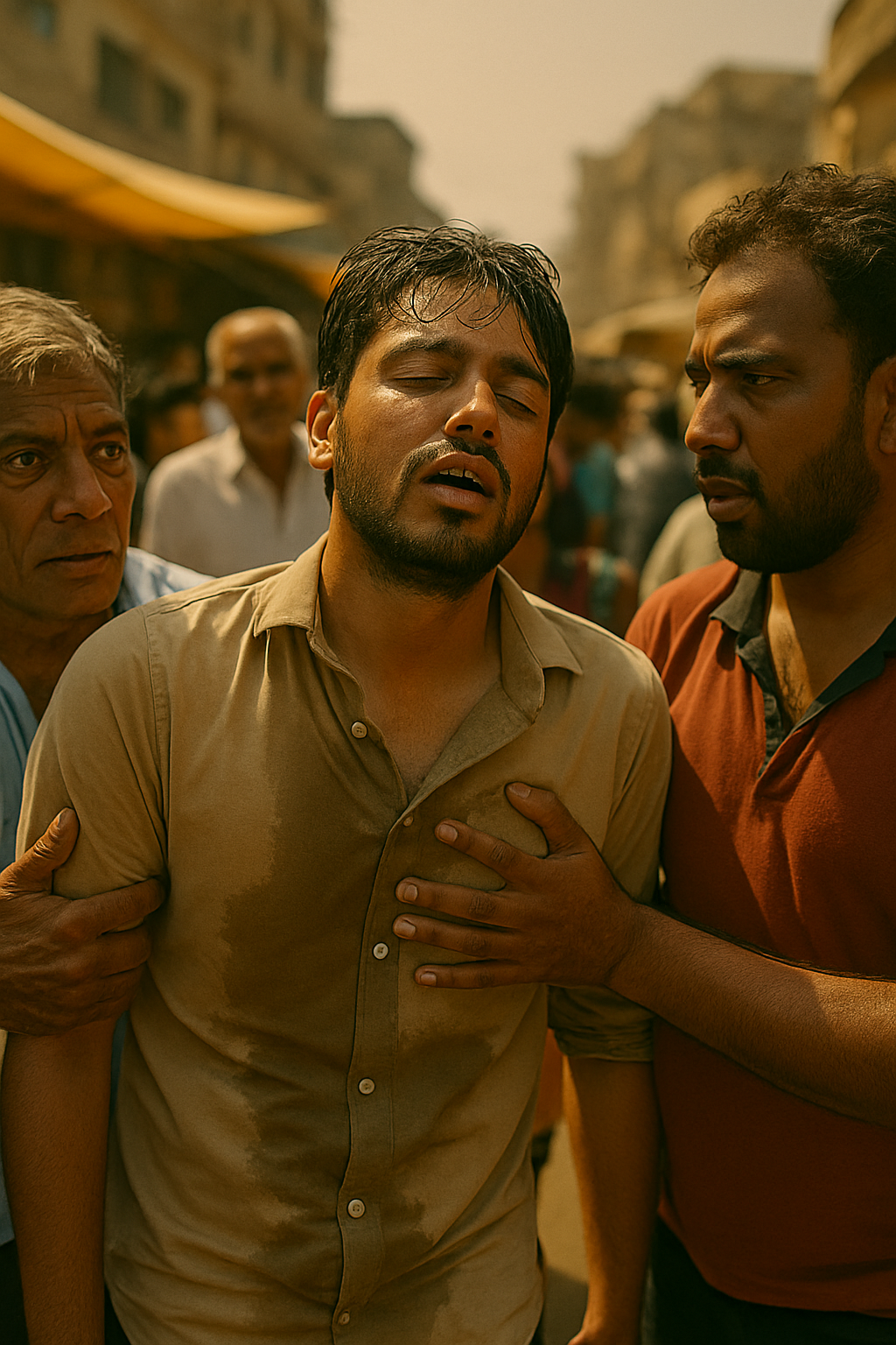 Man fainting in a market